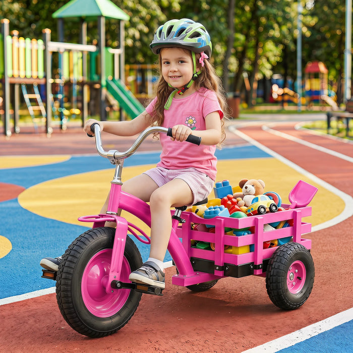 Kids Tricycle with Storage Basket and Inflatable Tires for Boys Girls Ages 3+-