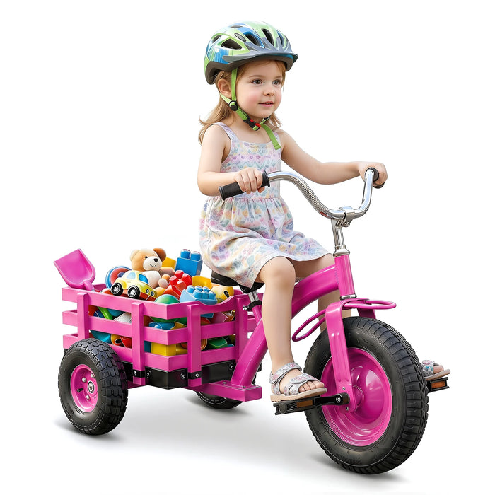 Kids Tricycle with Storage Basket and Inflatable Tires for Boys Girls Ages 3+-