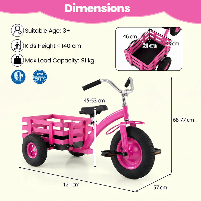 Kids Tricycle with Storage Basket and Inflatable Tires for Boys Girls Ages 3+-