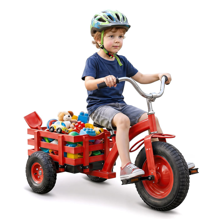 Kids Tricycle with Storage Basket and Inflatable Tires for Boys Girls Ages 3+-