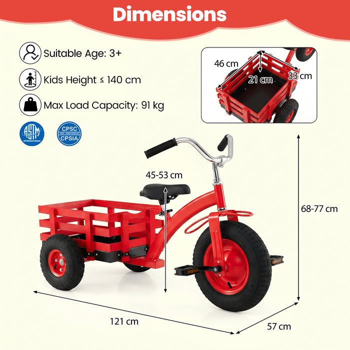 Kids Tricycle with Storage Basket and Inflatable Tires for Boys Girls Ages 3+-