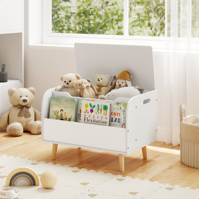 Kids Wooden Toy Box with Front Bookshelf 4 Solid Wood Legs-