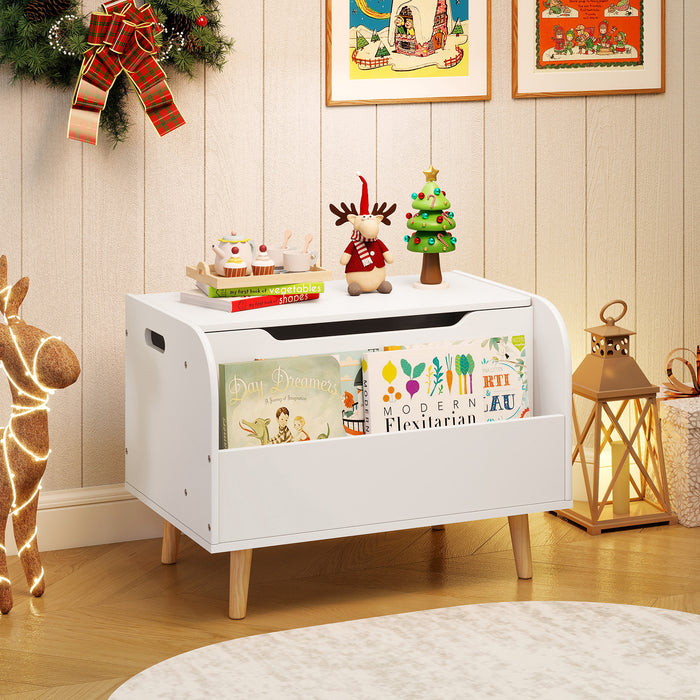 Kids Wooden Toy Box with Front Bookshelf 4 Solid Wood Legs-