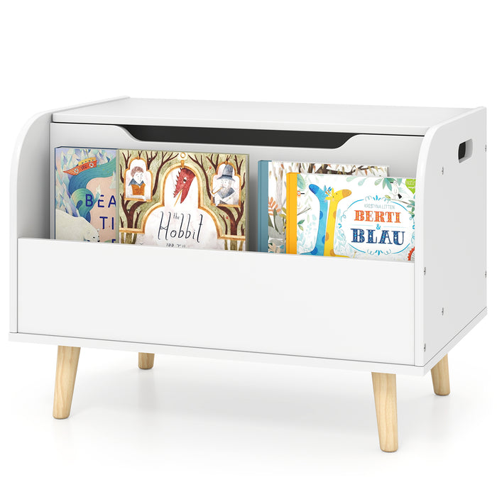 Kids Wooden Toy Box with Front Bookshelf 4 Solid Wood Legs-