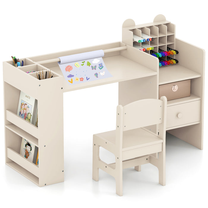 Kids Art Table and Chair Set with Removable Paper Roll Holder-