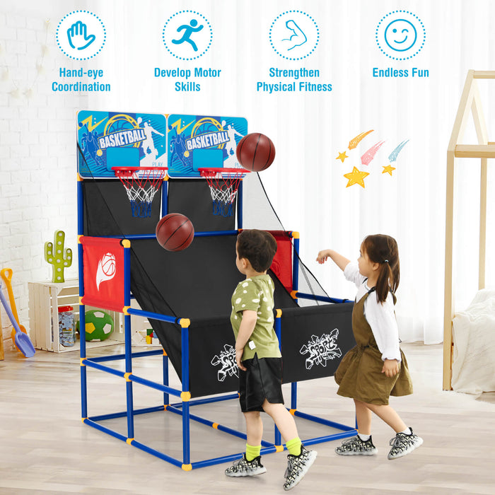 Dual Shot Kids Basketball Game Set with 4 Basketballs