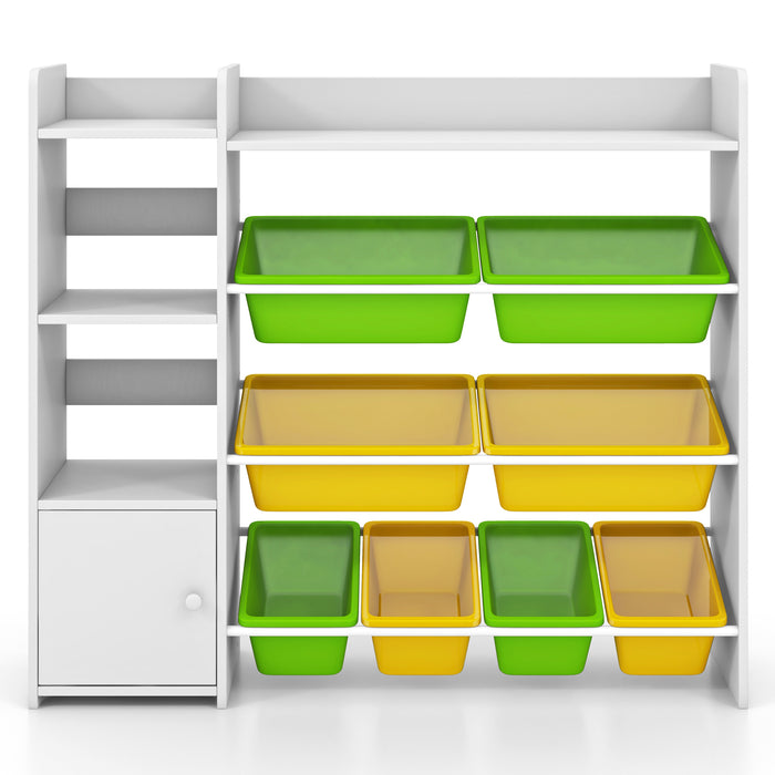 Kids Bookshelf Toy Storage Organizer with Storage Boxes and Open Shelves-