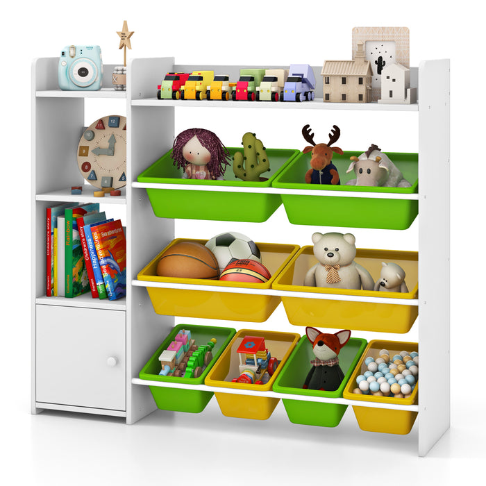 Kids Bookshelf Toy Storage Organizer with Storage Boxes and Open Shelves-