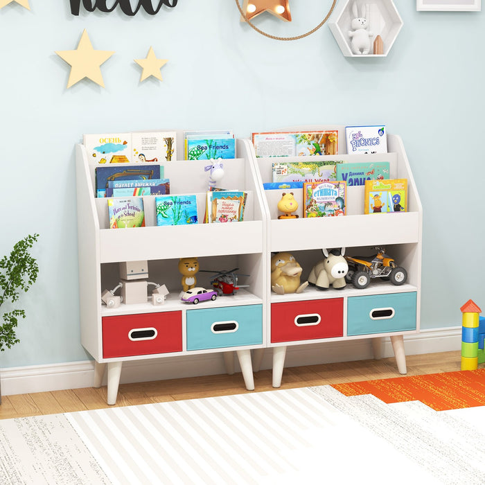 Kids Bookshelf Wooden Book Display Rack with 3-Tier Bookshelves-White