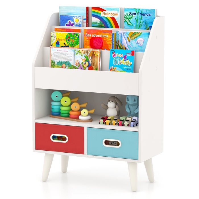 Kids Bookshelf Wooden Book Display Rack with 3-Tier Bookshelves-White