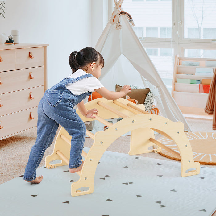 Kids Climbing Arch Sensory Table with Removable Collapsible Storage Bin and Rocker Board-
