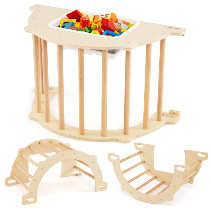 Kids Climbing Arch Sensory Table with Removable Collapsible Storage Bin and Rocker Board-