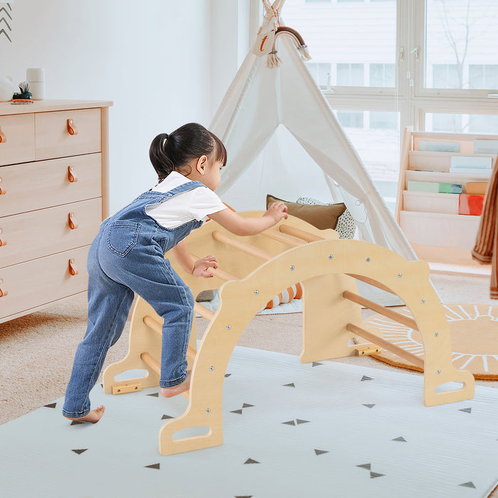 Kids Climbing Arch Sensory Table with Removable Collapsible Storage Bin and Rocker Board-