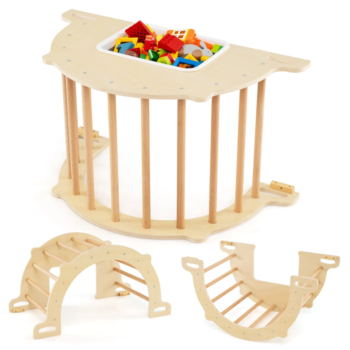 Kids Climbing Arch Sensory Table with Removable Collapsible Storage Bin and Rocker Board-