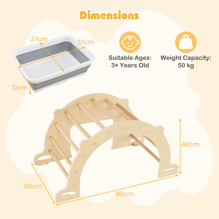 Kids Climbing Arch Sensory Table with Removable Collapsible Storage Bin and Rocker Board-