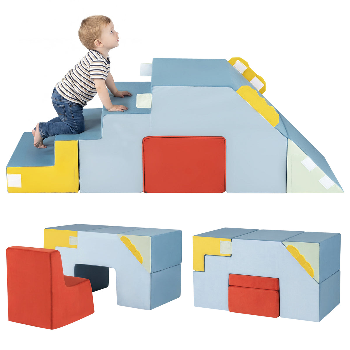 Kids Climbing Toys Toddler Climber with Slide and Stairs Soft Foam Blocks-