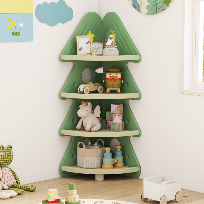 4-Tier Kids Corner Bookshelf for Kids Room and Nursery Playroom-White