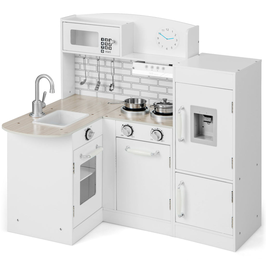 Kid's Wooden Corner Play Kitchen with Ample Accessories-