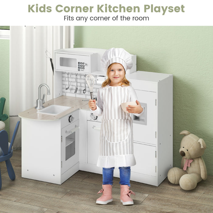 Kid's Wooden Corner Play Kitchen with Ample Accessories-