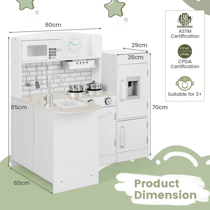 Kid's Wooden Corner Play Kitchen with Ample Accessories-