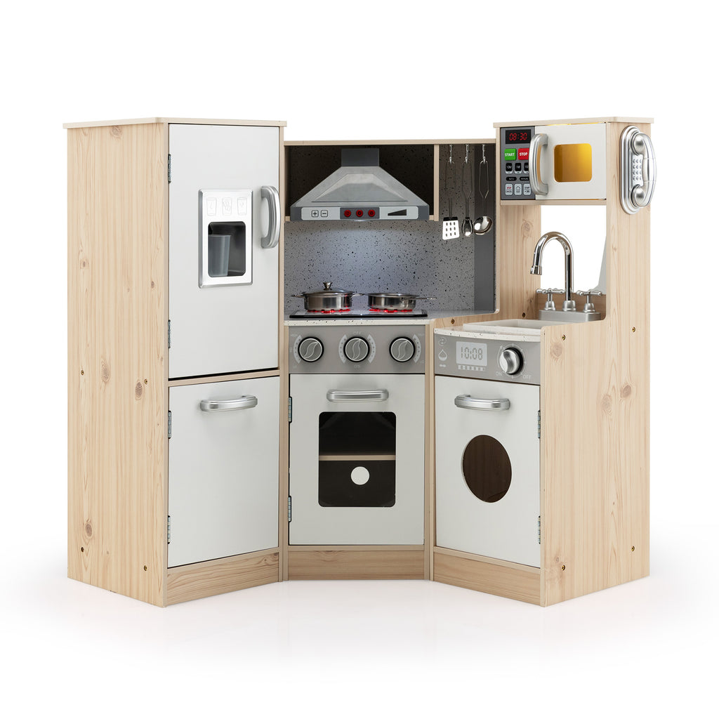 Wooden Kitchen Playset by Kids Corner - Includes Cookware Accessories for Pretend Play - Ideal Entertainment for Young Children