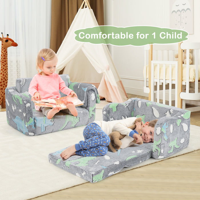 Kids Couch with Blanket 2-in-1 Folding Toddler Sofa Glow in the Dark Chair-
