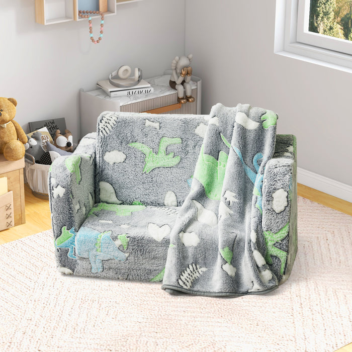 Kids Couch with Blanket 2-in-1 Folding Toddler Sofa Glow in the Dark Chair-