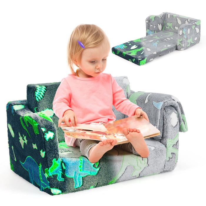 Kids Couch with Blanket 2-in-1 Folding Toddler Sofa Glow in the Dark Chair-