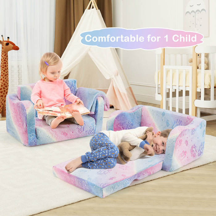 Kids Couch with Blanket 2-in-1 Folding Toddler Sofa Glow in the Dark Chair-