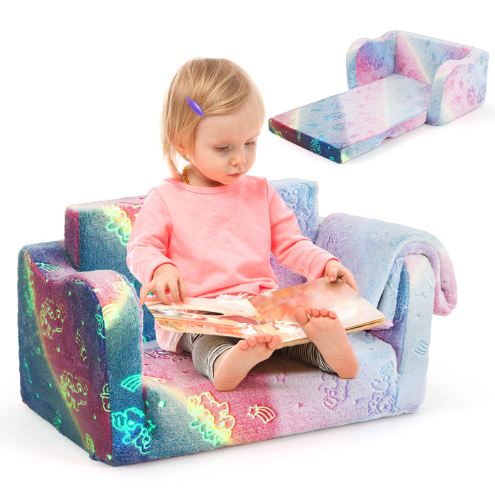 Kids Couch with Blanket 2-in-1 Folding Toddler Sofa Glow in the Dark Chair-