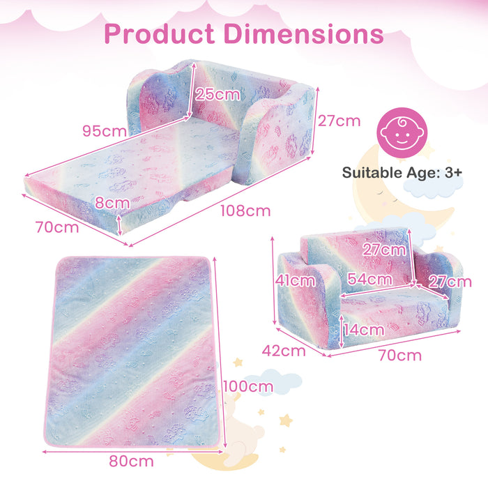 Kids Couch with Blanket 2-in-1 Folding Toddler Sofa Glow in the Dark Chair-