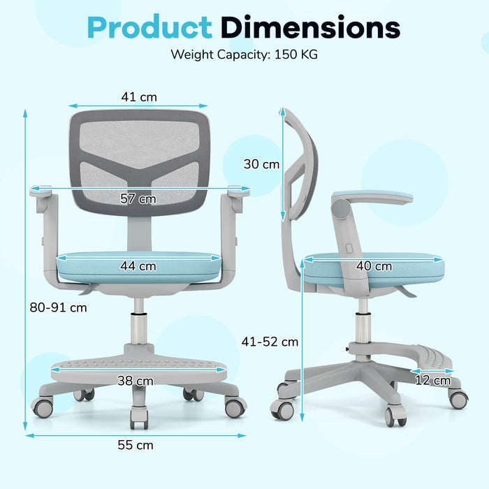 Kids Desk Chair Children Study Chair with Adjustable Height Armrest and Footrest-
