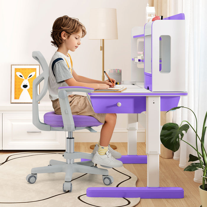Kids Desk Chair Children Study Chair with Adjustable Height Armrest and Footrest-