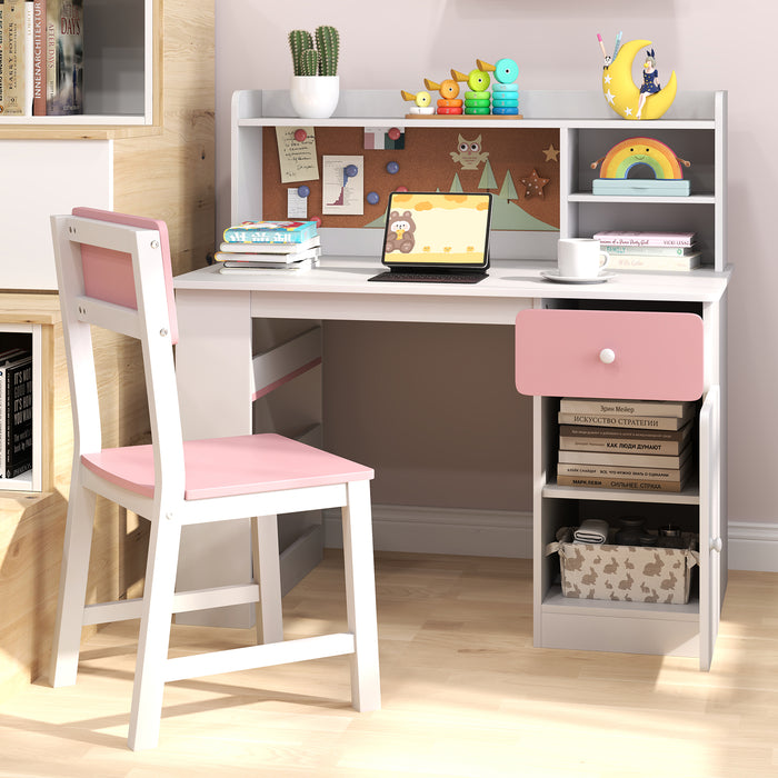 Kids Desk and Chair Set with Chair Hutch and 3-Layer Side Shelf-