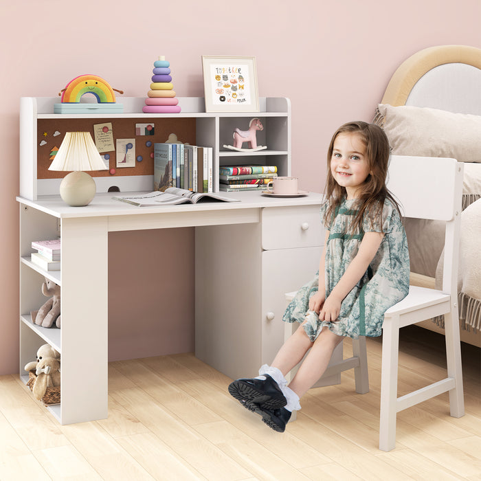 Kids Desk and Chair Set with Chair Hutch and 3-Layer Side Shelf-