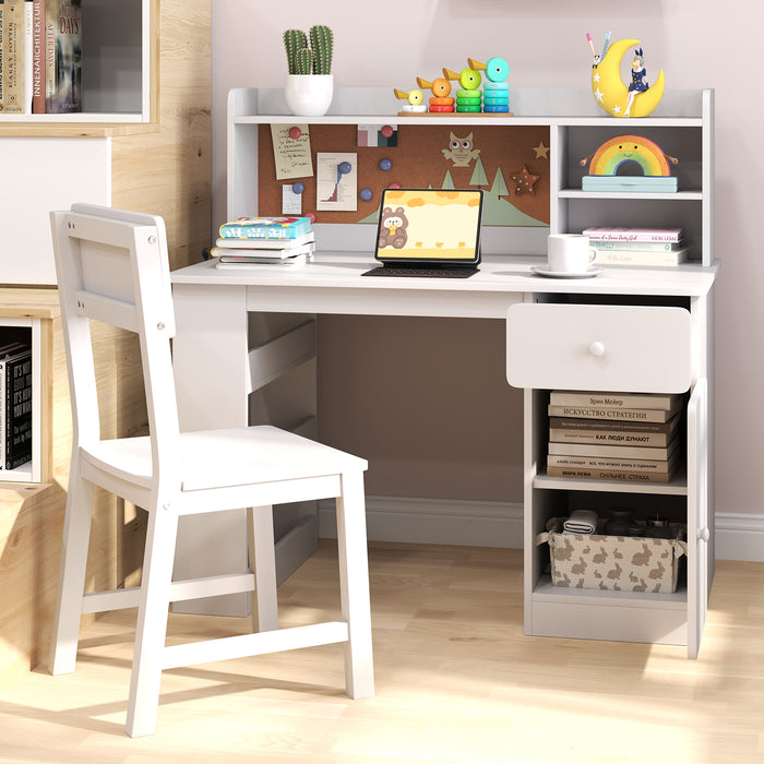 Kids Desk and Chair Set with Chair Hutch and 3-Layer Side Shelf-