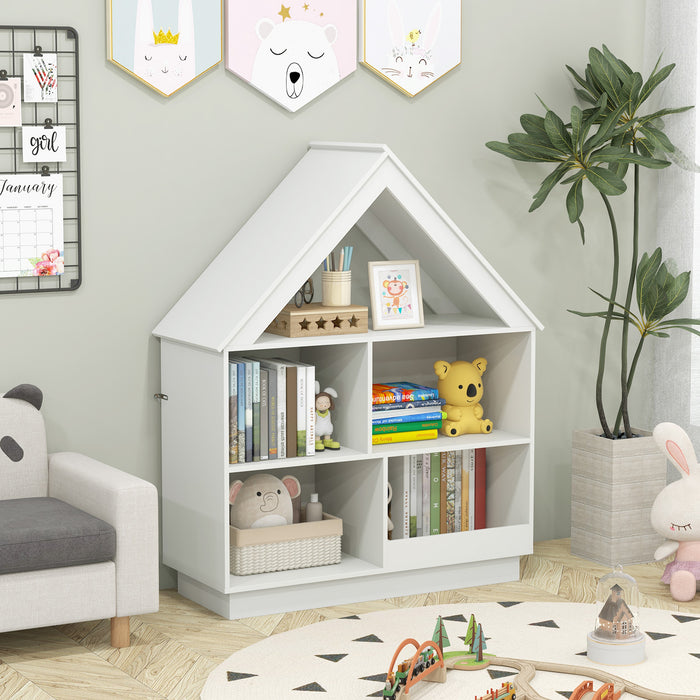 Kids Dollhouse Bookshelf with Anti-toppling Devices and 3-Tier Open Display Shelf for Toddlers-Pink