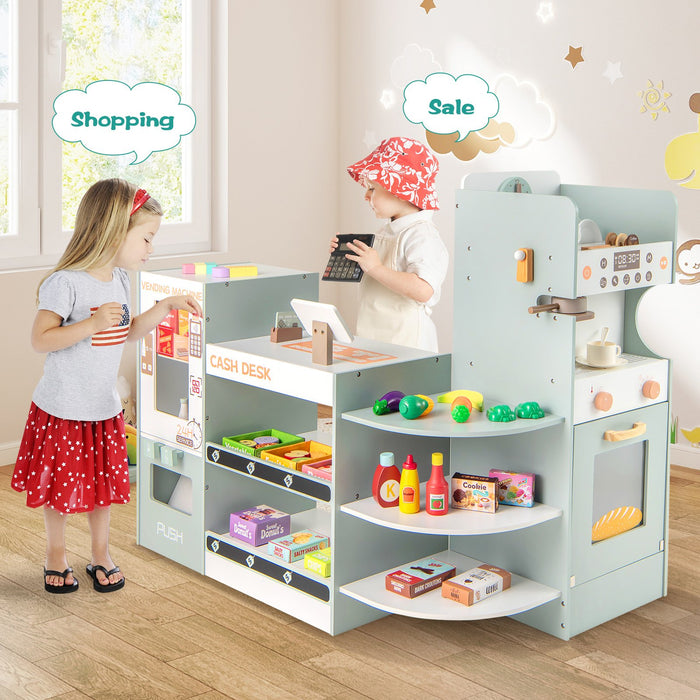 Kids Grocery Store Playset Wooden Pretend Play Supermarket-