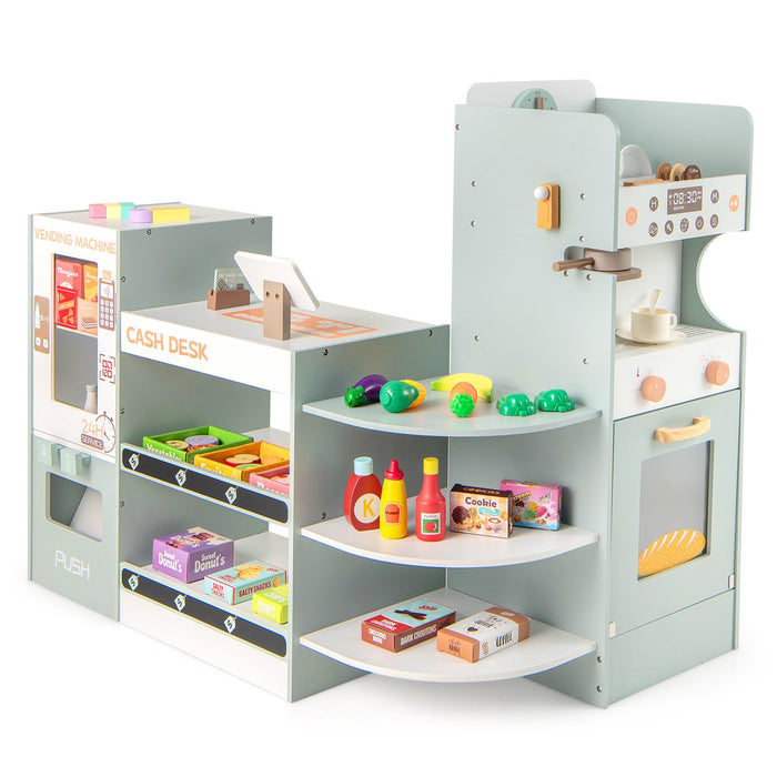 Kids Grocery Store Playset Wooden Pretend Play Supermarket-