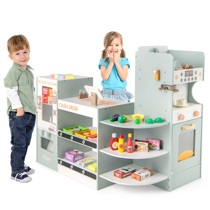 Kids Grocery Store Playset Wooden Pretend Play Supermarket-