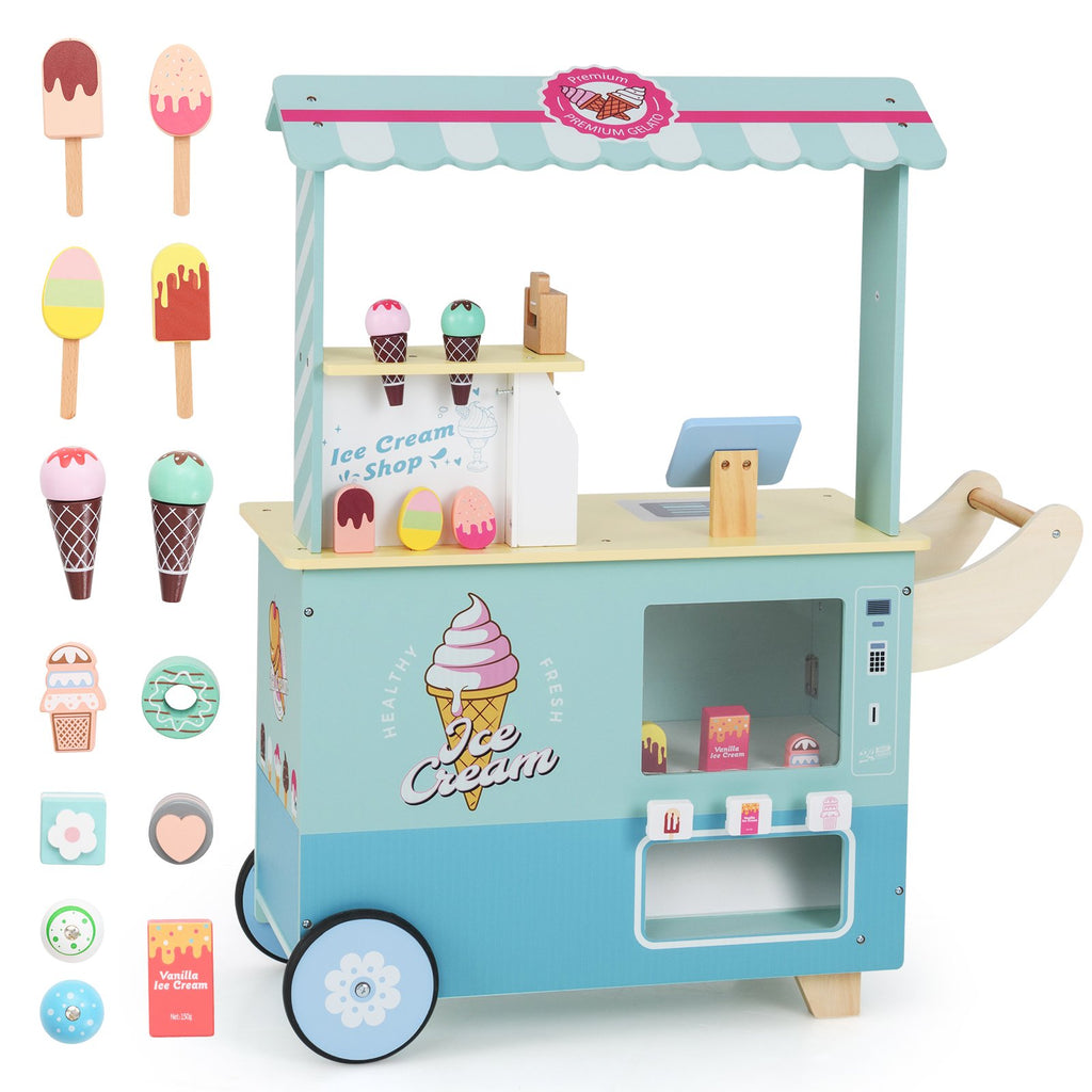 Kids Ice Cream Cart Truck Pretend Play Set for Toddlers-