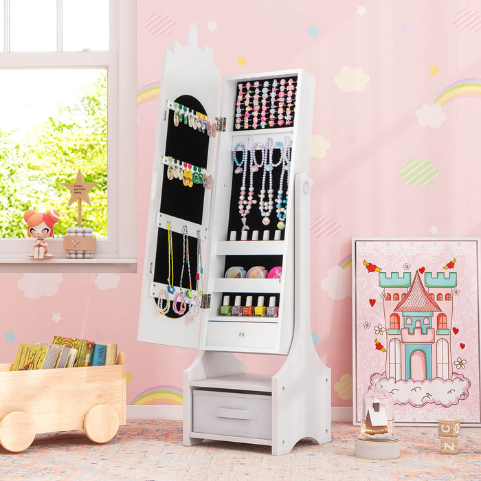 Kids Jewelry Armoire Cabinet Full Length Mirror with Tilt Angles-