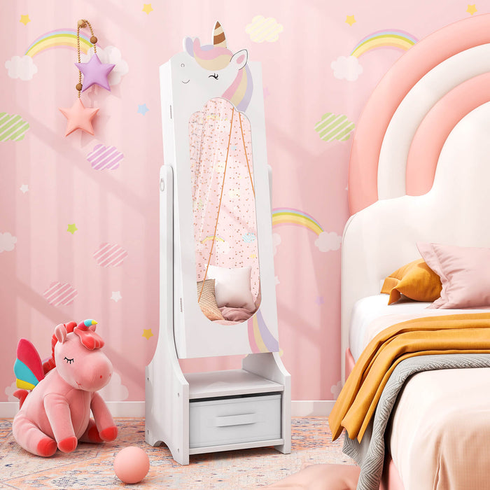 Kids Jewelry Armoire Cabinet Full Length Mirror with Tilt Angles-