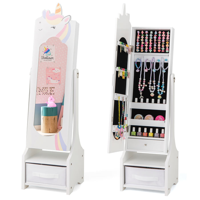 Kids Jewelry Armoire Cabinet Full Length Mirror with Tilt Angles-