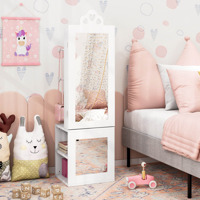 Kids Jewelry Armoire Full Length Mirror with Coat Rack and Storage Shelves-