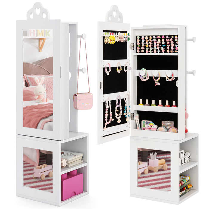Kids Jewelry Armoire Full Length Mirror with Coat Rack and Storage Shelves-