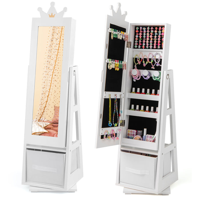 Kids Jewelry Cabinet Standing Jewelry Organizer with Full-Length Mirror-