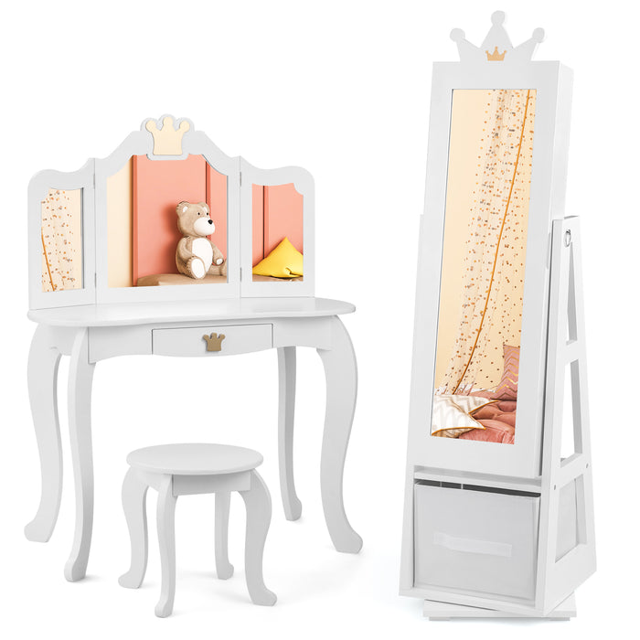 Kids Jewelry Cabinet Standing Jewelry Organizer with Full-Length Mirror-