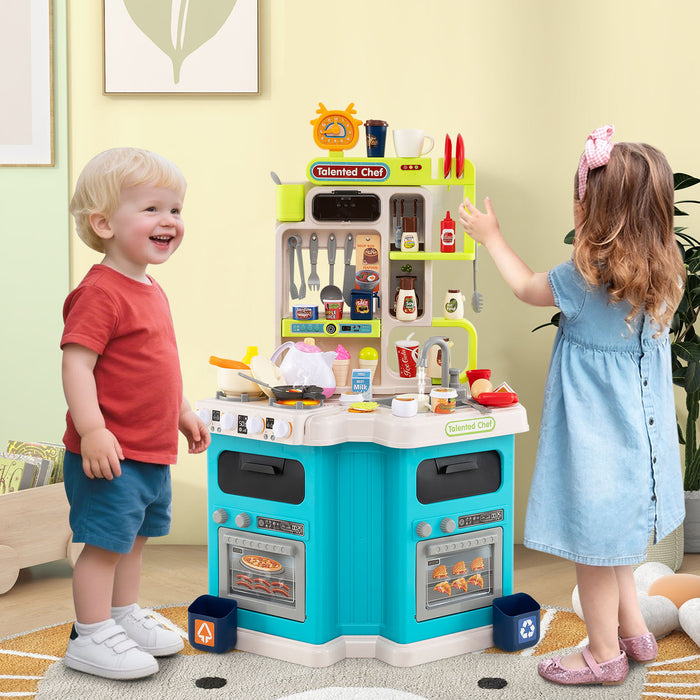 Kids Kitchen Playset Corner Play Kitchen with Realistic Sounds and Lights-Pink