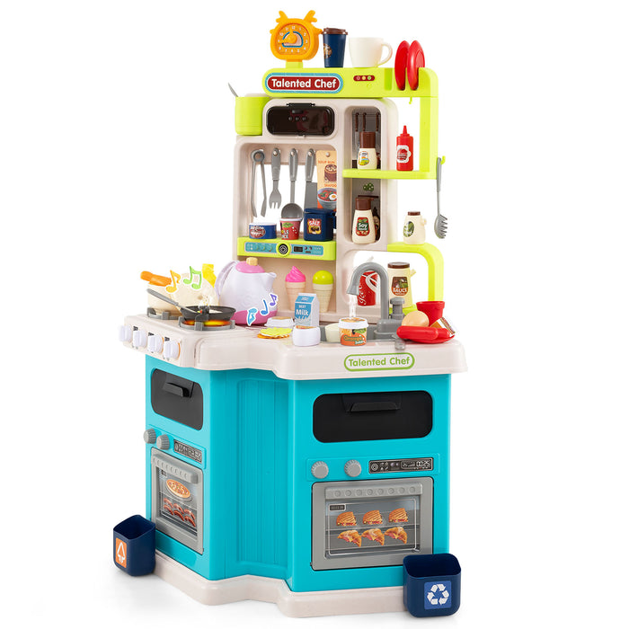 Kids Kitchen Playset Corner Play Kitchen with Realistic Sounds and Lights-Pink